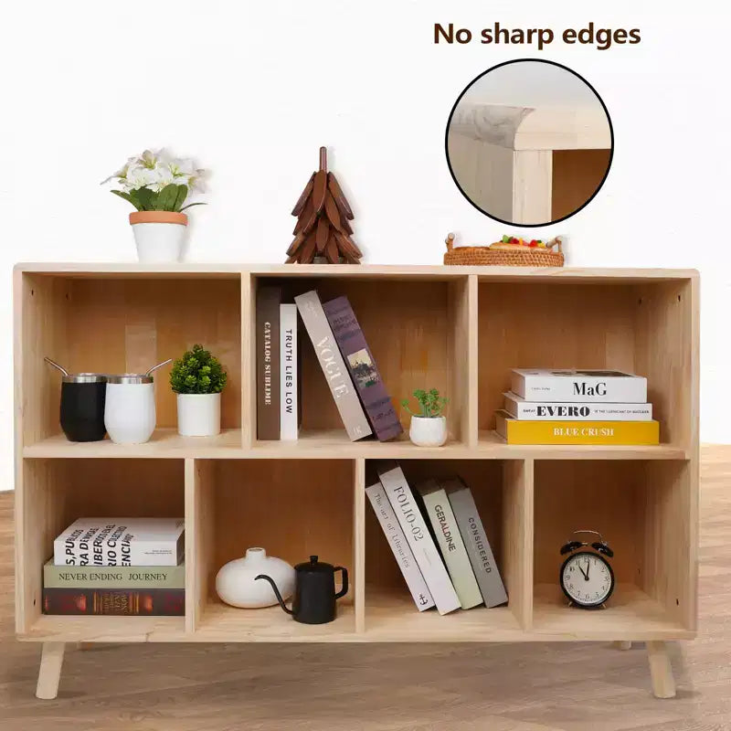Libreria/Mobile Contenitore in Legno Massello di Pino con 7 Scomparti, 45,5L x 29,1H, Scaffale Fisso per Libri/Giocattoli/Decorazioni, Scaffale Moderno in Legno