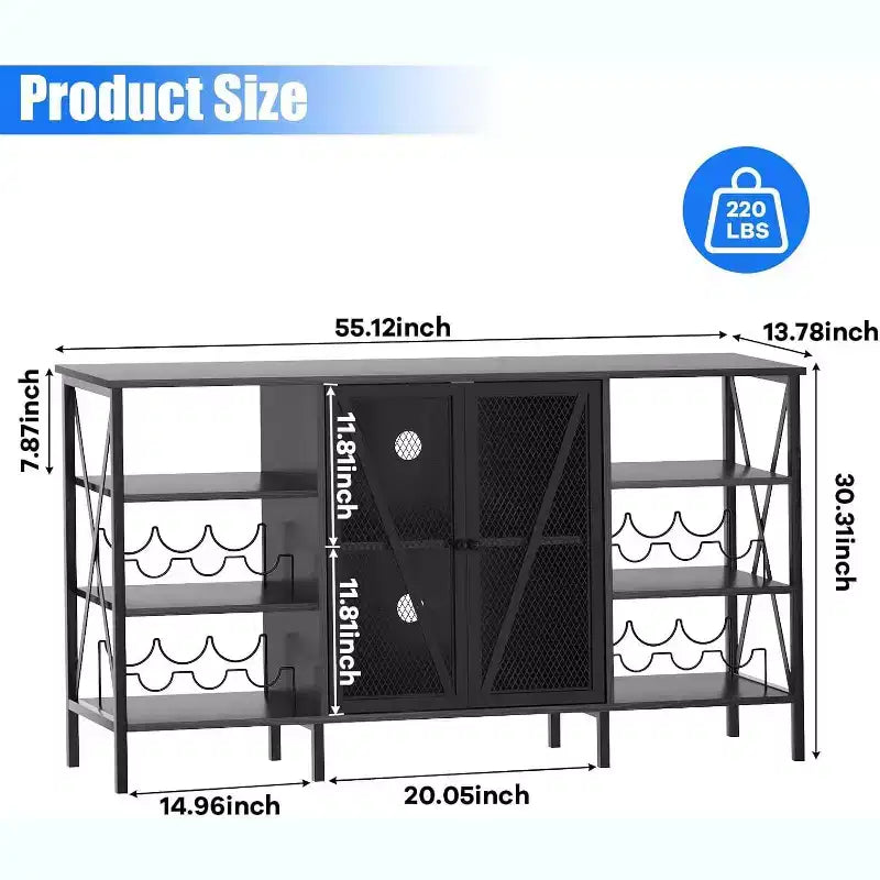 Engineered Wood Metal Bar Cabinet with Wine Rack 55'' x 30''