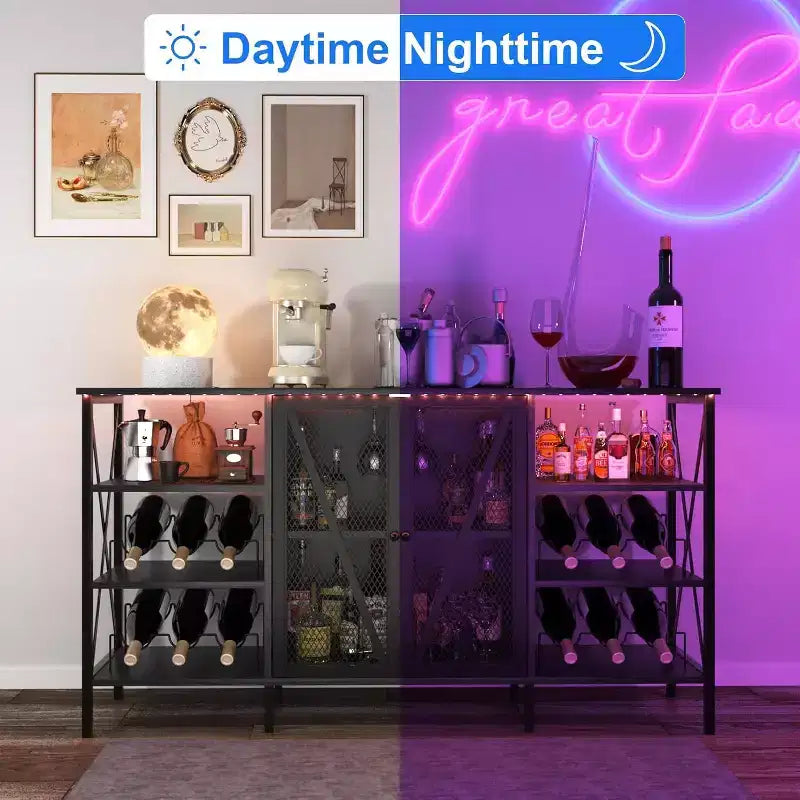 Engineered Wood Metal Bar Cabinet with Wine Rack 55'' x 30''