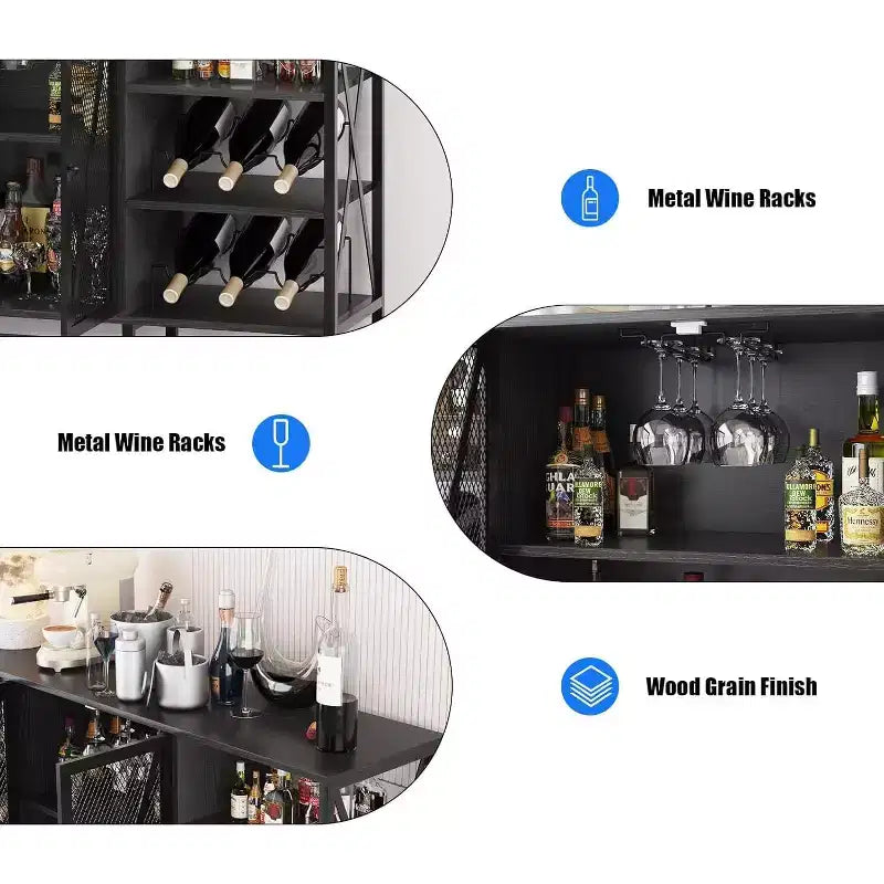 Engineered Wood Metal Bar Cabinet with Wine Rack 55'' x 30''