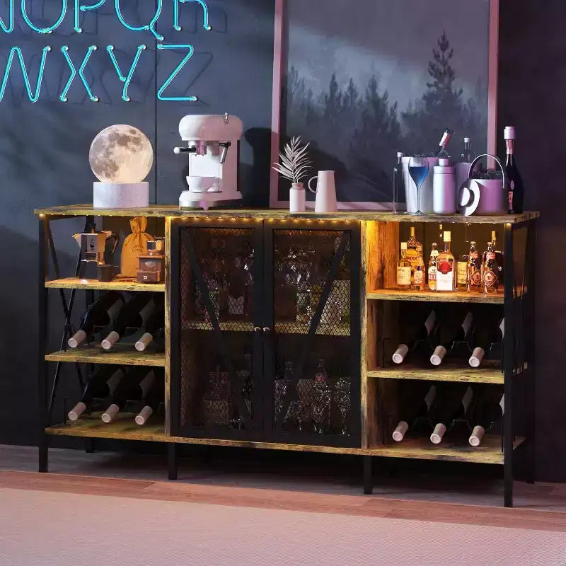 Engineered Wood Metal Bar Cabinet with Wine Rack 55'' x 30''