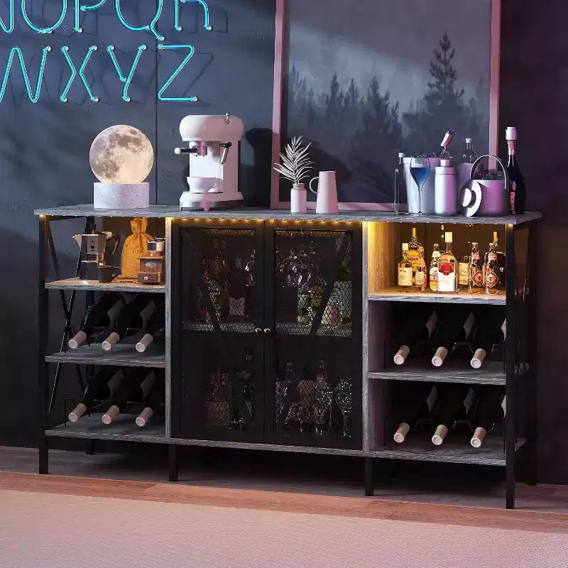 Engineered Wood Metal Bar Cabinet with Wine Rack 55'' x 30''
