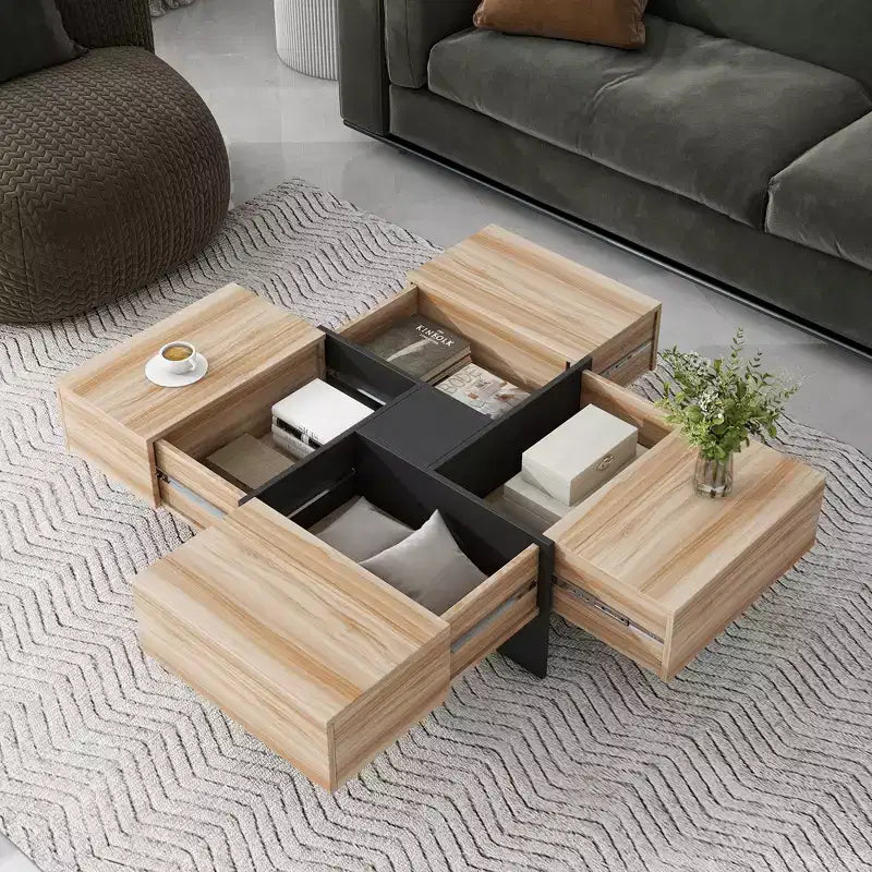 Tavolino Quadrato in MDF con Piano Scorrevole Estensibile 80 x 35 cm