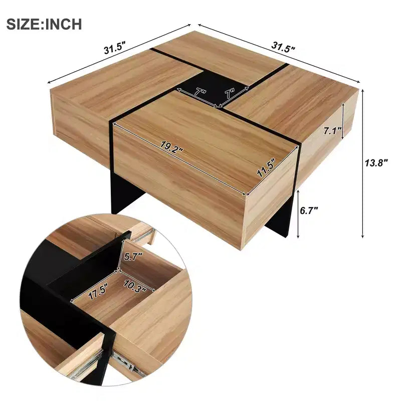 Tavolino Quadrato in MDF con Piano Scorrevole Estensibile 80 x 35 cm