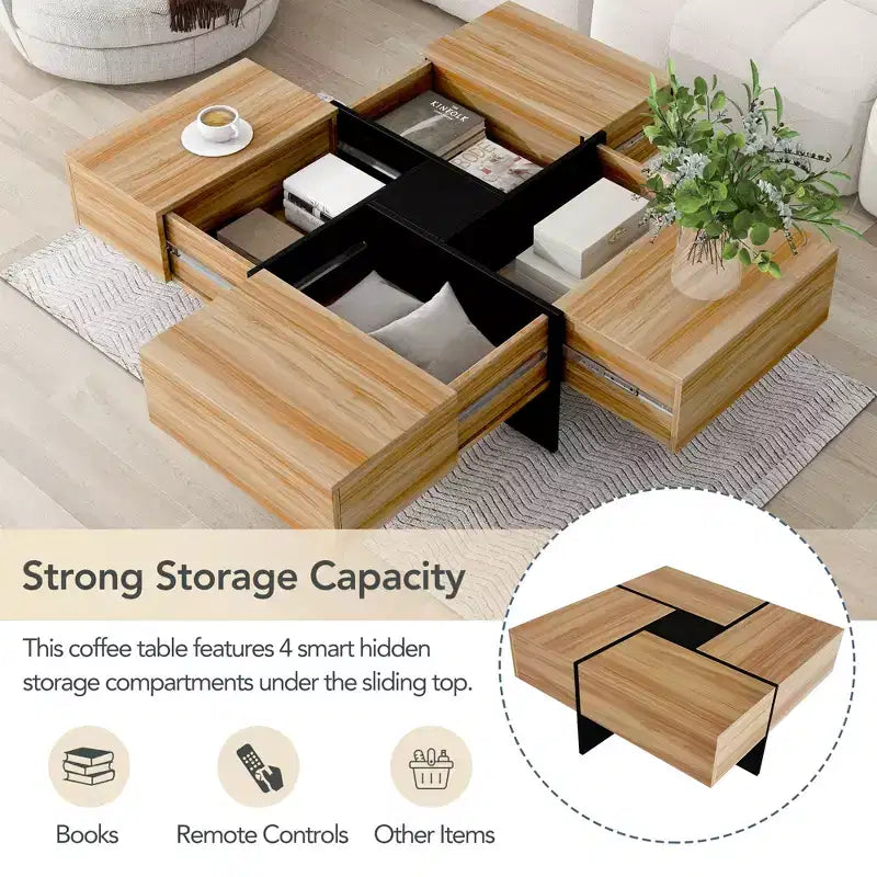 Tavolino Quadrato in MDF con Piano Scorrevole Estensibile 80 x 35 cm