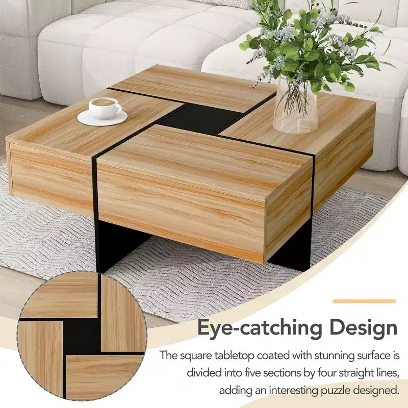Tavolino Quadrato in MDF con Piano Scorrevole Estensibile 80 x 35 cm