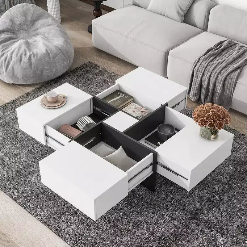 Tavolino Quadrato in MDF con Piano Scorrevole Estensibile 80 x 35 cm