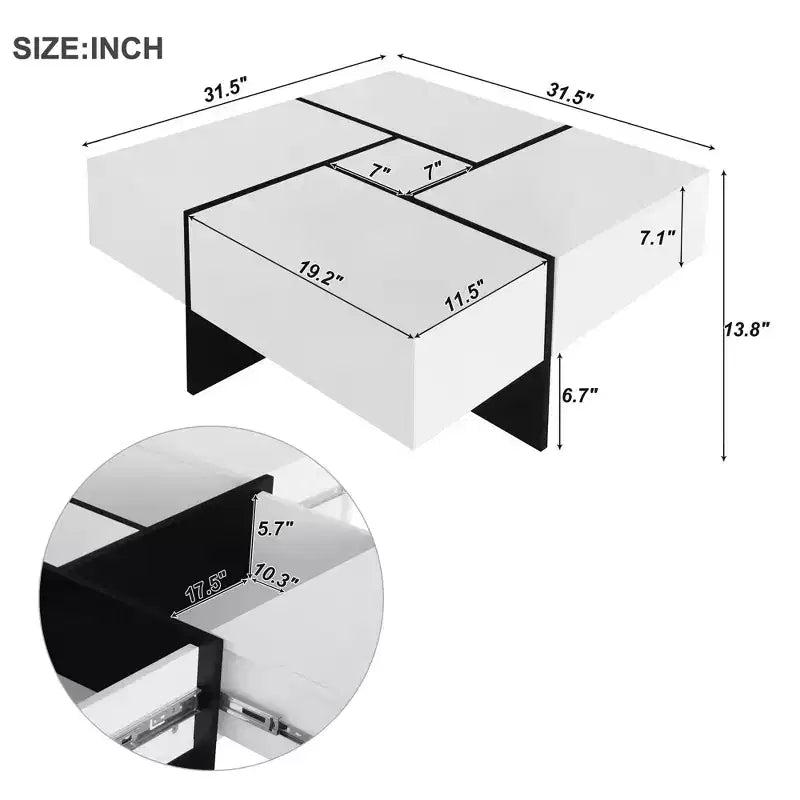 Tavolino Quadrato in MDF con Piano Scorrevole Estensibile 80 x 35 cm