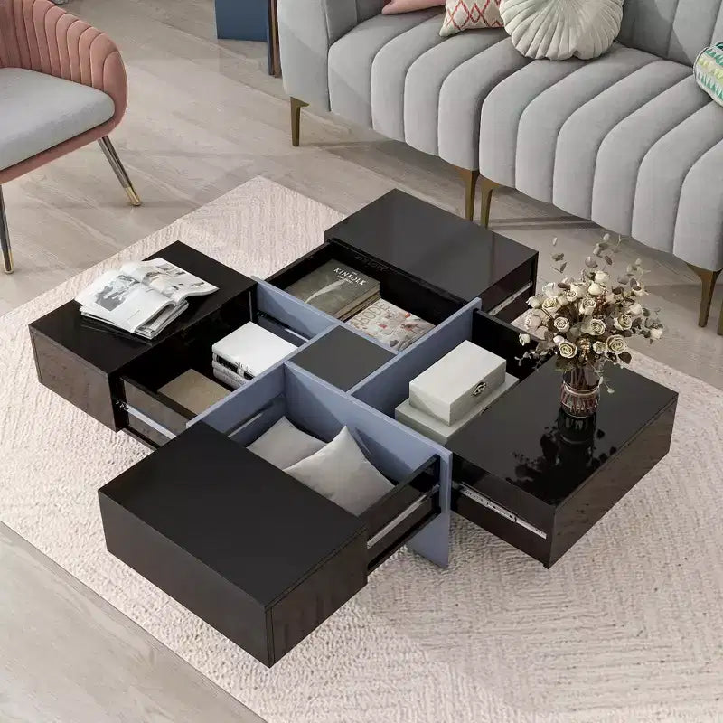 Tavolino Quadrato in MDF con Piano Scorrevole Estensibile 80 x 35 cm