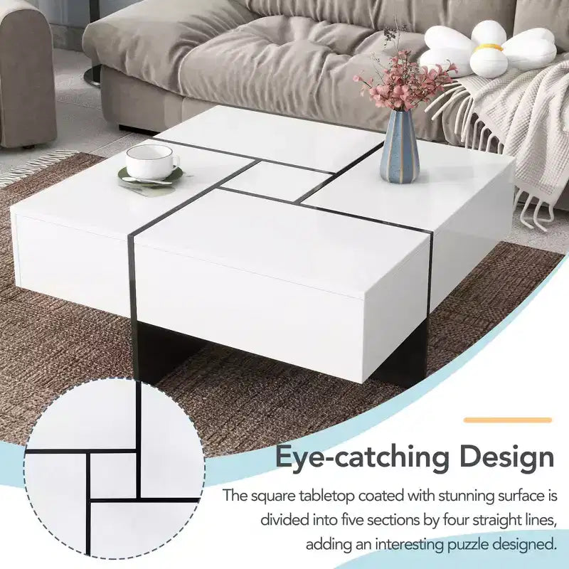 Tavolino Quadrato in MDF con Piano Scorrevole Estensibile 80 x 35 cm
