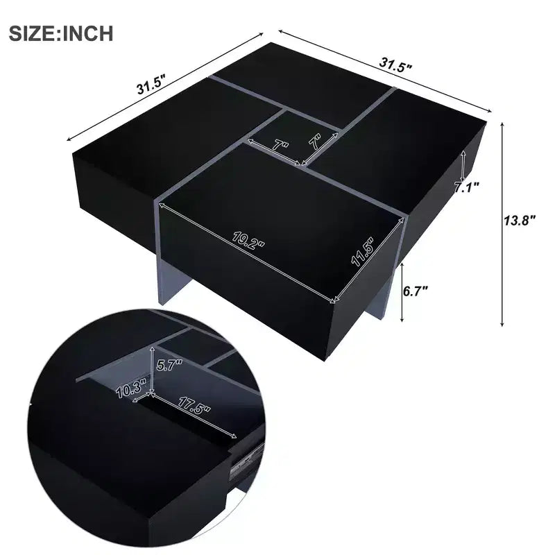 Tavolino Quadrato in MDF con Piano Scorrevole Estensibile 80 x 35 cm