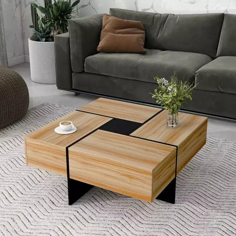 Tavolino Quadrato in MDF con Piano Scorrevole Estensibile 80 x 35 cm