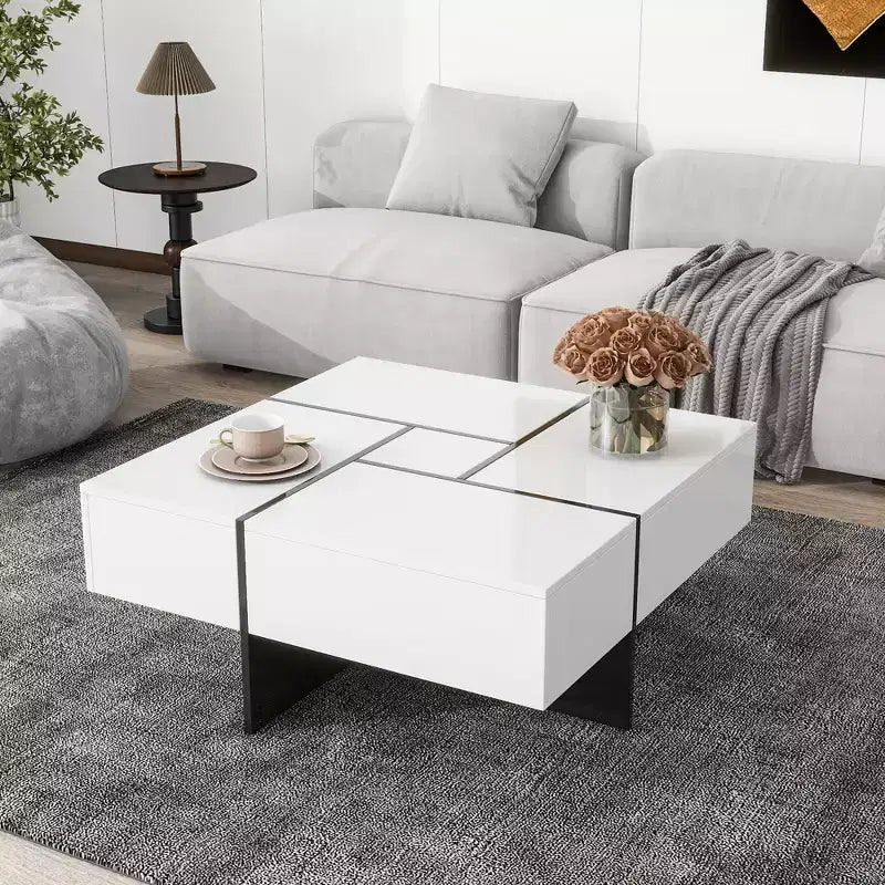 Tavolino Quadrato in MDF con Piano Scorrevole Estensibile 80 x 35 cm