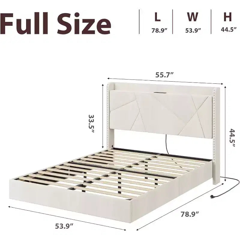Upholstered Platform Bed Frame with Storage Headboard and LED
