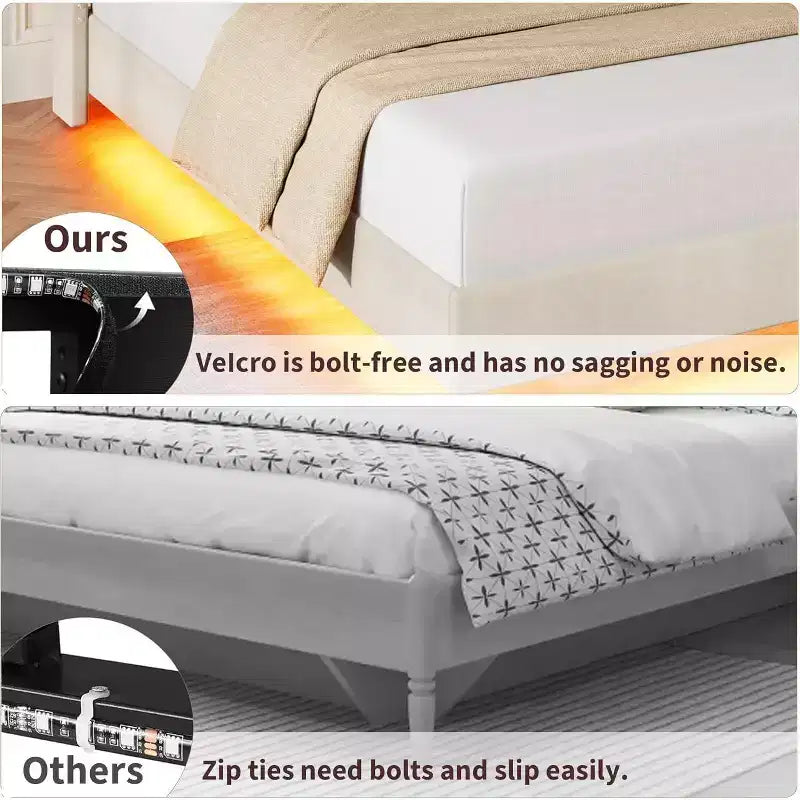 Upholstered Platform Bed Frame with Storage Headboard and LED