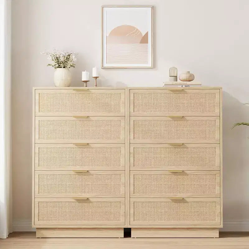 Cassettiera a 5 cassetti in legno ingegnerizzato di rattan 75,9 x 118,9 cm