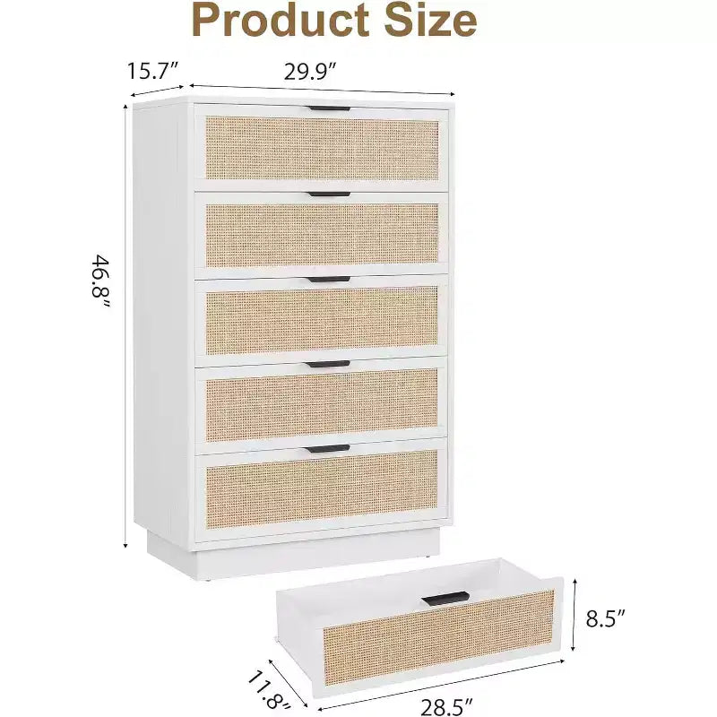 Cassettiera a 5 cassetti in legno ingegnerizzato di rattan 75,9 x 118,9 cm