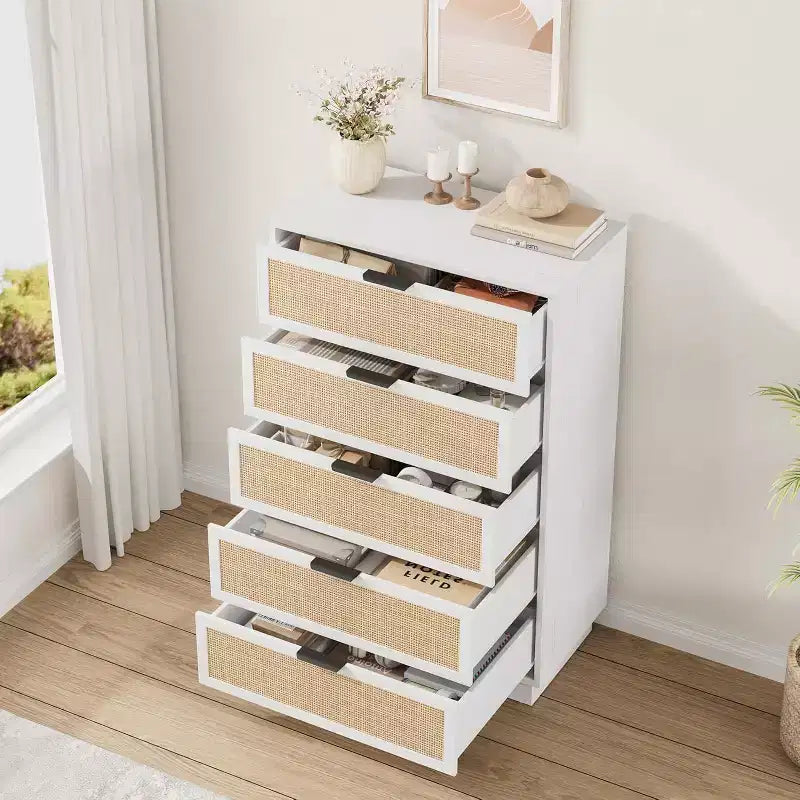 Rattan Engineered Wood 5-Drawer Dresser 29.9'' x 46.8''