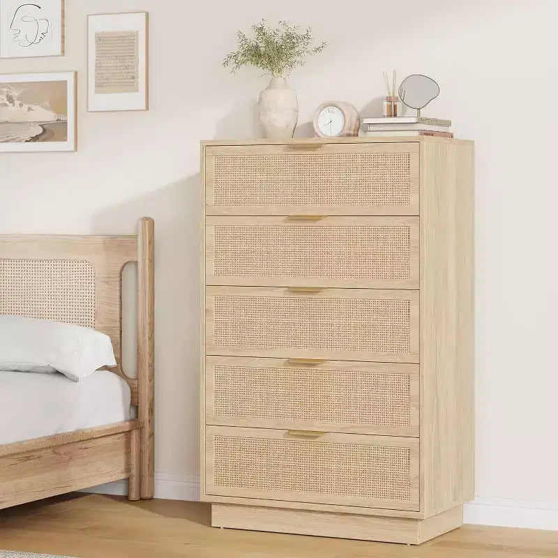 Rattan Engineered Wood 5-Drawer Dresser 29.9'' x 46.8''