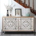 GDFStudio Eni Vintage 59'' Storage Cabinet with 4 Carved Wood Doors and 2 Shelves