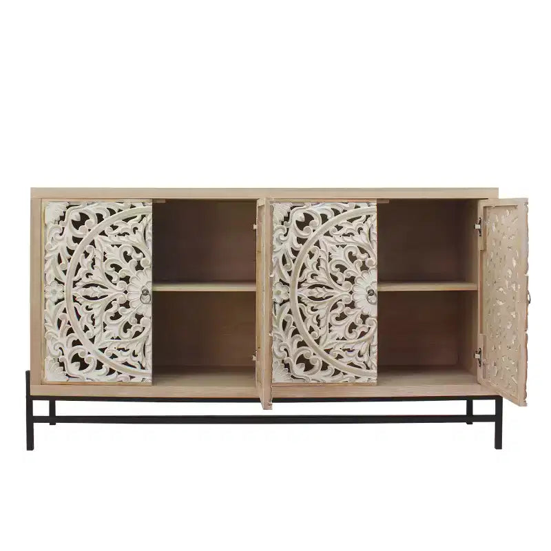 Mobiletto in Legno e Metallo con Ante Intagliate 150 x 86 cm