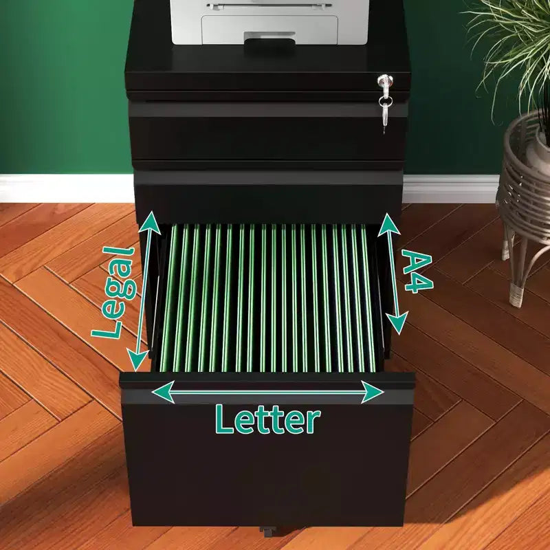 Metal 3-Drawer Mobile File Cabinet 14.69'' x 23.62''