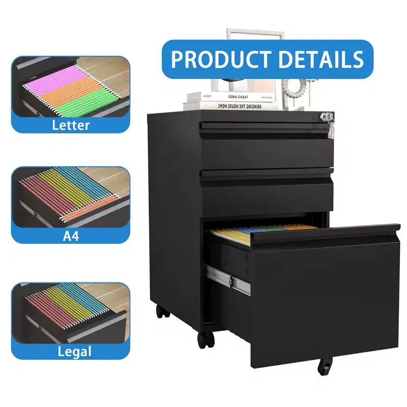 Classificatore mobile in metallo a 3 cassetti 37,3 cm x 60 cm