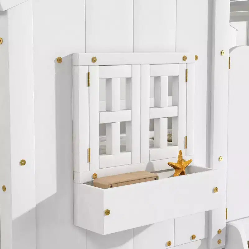 Letto a castello a casetta Twin su Twin con tetto e finestra, design di sicurezza a bassa altezza