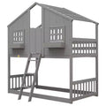Sailvan Twin over Twin House Bunk Bed with Roof and Window, Low Height Safety Design