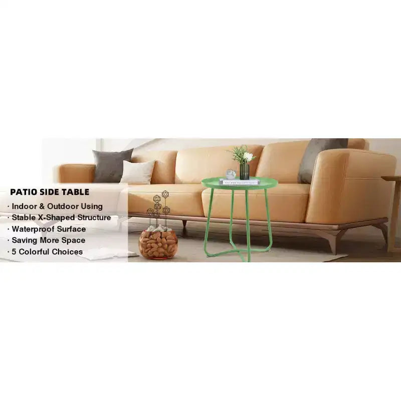 Tavolino da esterno rotondo in metallo, resistente alle intemperie, verde, 45 cm