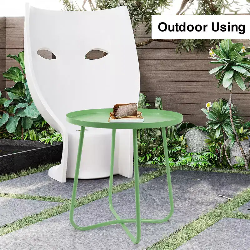 Tavolino da esterno rotondo in metallo, resistente alle intemperie, verde, 45 cm