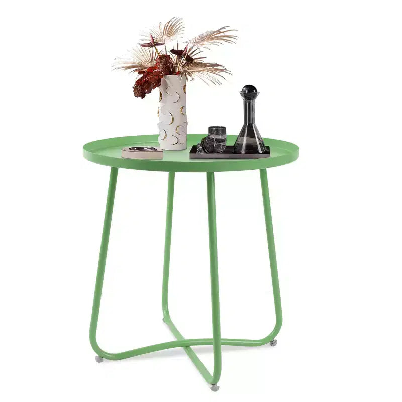 Tavolino da esterno rotondo in metallo, resistente alle intemperie, verde, 45 cm