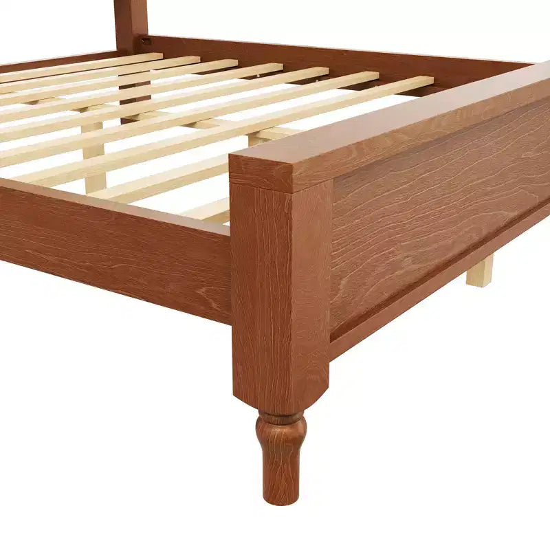 Letto a piattaforma in legno con testiera curva imbottita, pino e MDF