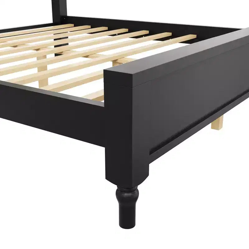 Letto a piattaforma in legno con testiera curva imbottita, pino e MDF