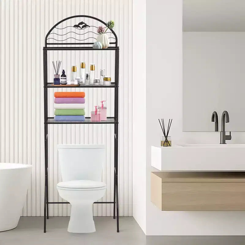 Scaffale salvaspazio da bagno a 3 ripiani in metallo da posizionare sopra il WC, autoportante, per asciugamani e articoli da toeletta