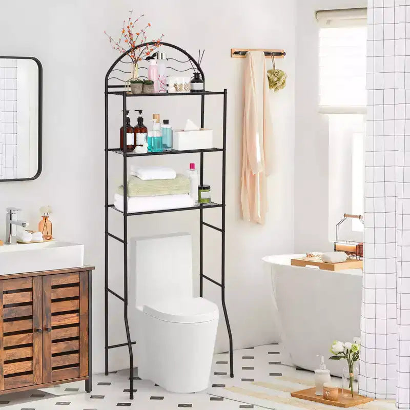 Scaffale salvaspazio da bagno a 3 ripiani in metallo da posizionare sopra il WC, autoportante, per asciugamani e articoli da toeletta