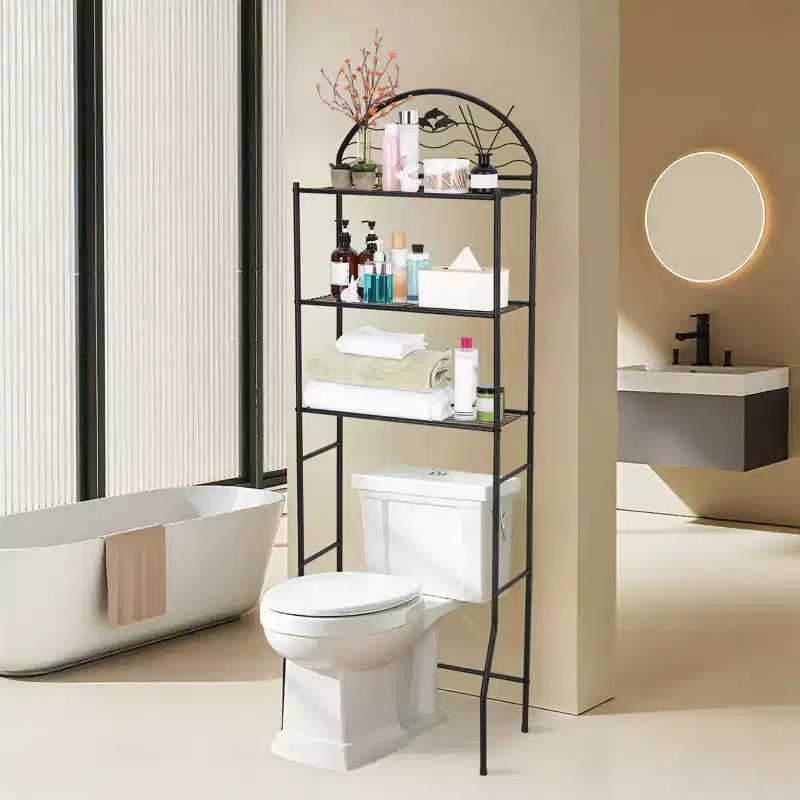 Scaffale salvaspazio da bagno a 3 ripiani in metallo da posizionare sopra il WC, autoportante, per asciugamani e articoli da toeletta
