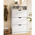 VASAGLE CUSTOS Collection - Shoe Cabinet, Open Compartment, Adjustable and Removable Dividers, 3 Flip Drawers, for 21-24 Pairs, Cloud White