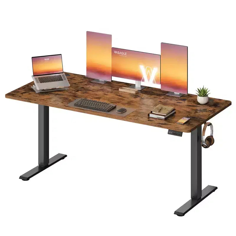 VASAGLE Electric Standing Desk, Height Adjustable Desk, Sedentary Reminder, 4 Memory Heights, for Home Office, 63 x 27.6 Inches, Rustic Brown