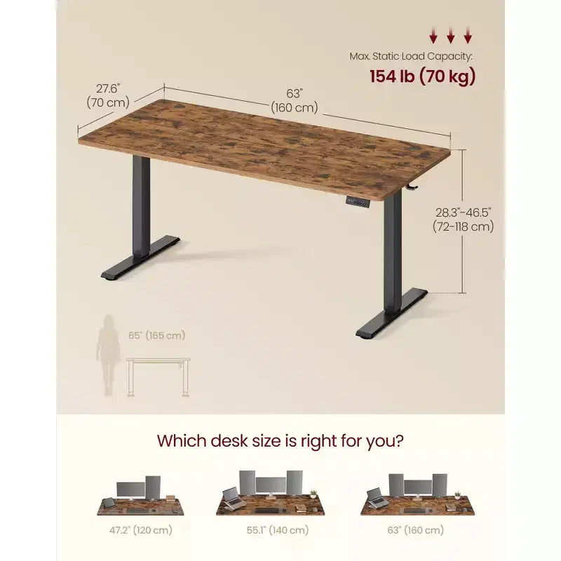 Scrivania Elettrica Regolabile in Altezza con Promemoria Sedentario, 4 Memorie di Altezza, 160 x 70 cm, Marrone Rustico