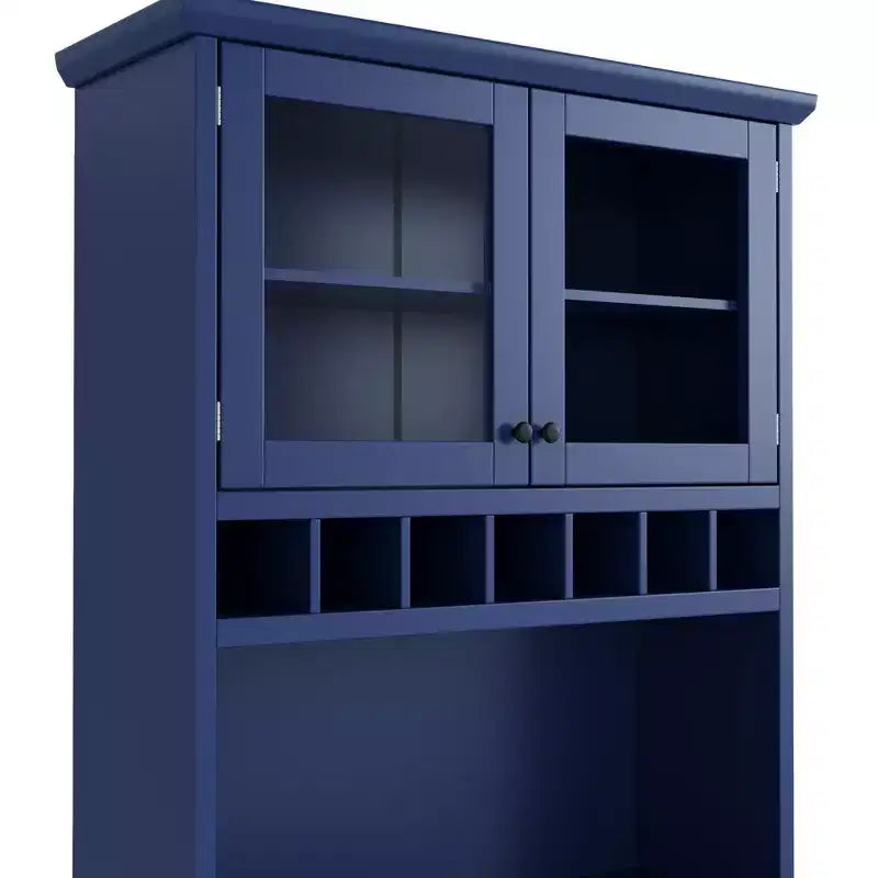 Credenza rustica autoportante con cristalliera, armadio alto da cucina con portabottiglie e ripiani regolabili per sala da pranzo