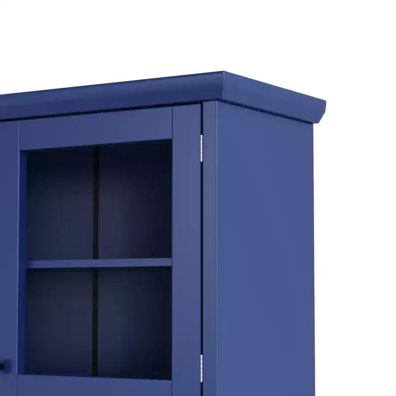 Credenza rustica autoportante con cristalliera, armadio alto da cucina con portabottiglie e ripiani regolabili per sala da pranzo