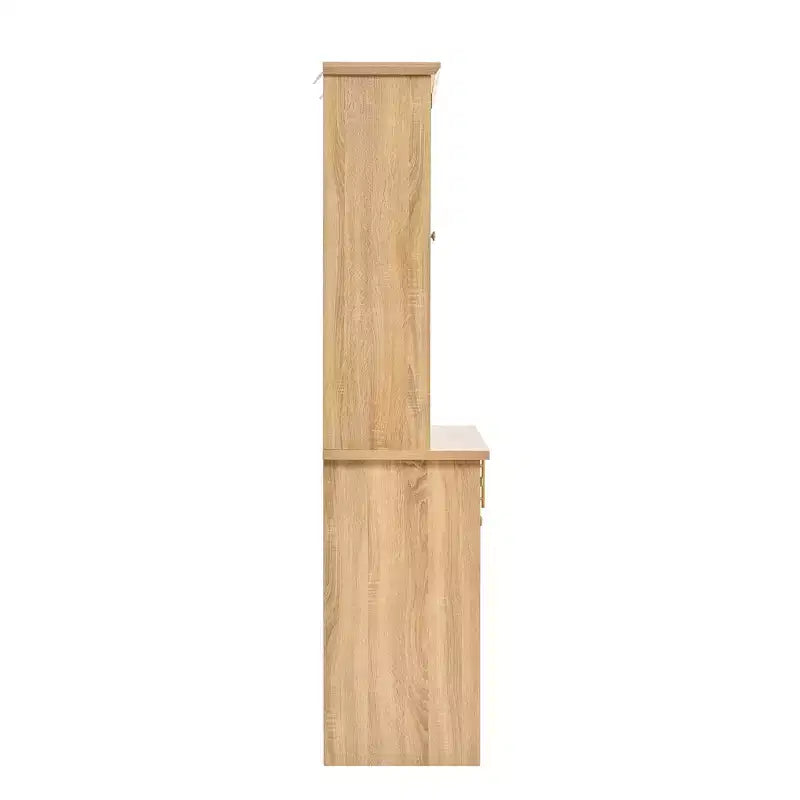 Credenza rustica autoportante con cristalliera, armadio alto da cucina con portabottiglie e ripiani regolabili per sala da pranzo