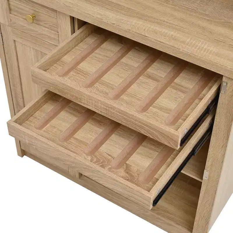 Credenza rustica autoportante con cristalliera, armadio alto da cucina con portabottiglie e ripiani regolabili per sala da pranzo
