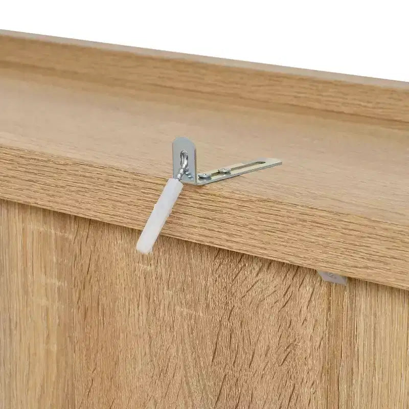 Credenza rustica autoportante con cristalliera, armadio alto da cucina con portabottiglie e ripiani regolabili per sala da pranzo