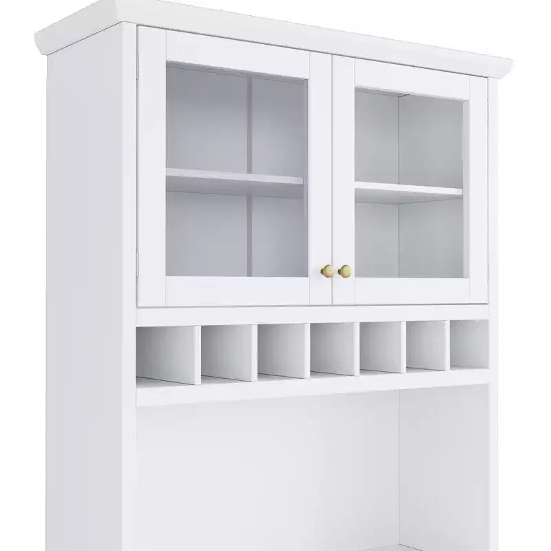 Credenza rustica autoportante con cristalliera, armadio alto da cucina con portabottiglie e ripiani regolabili per sala da pranzo