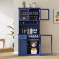 Farmhouse Freestanding Buffet with Hutch, Tall Kitchen Pantry Storage Cabinet with Wine Rack and Adjustable Shelves for Dining Room