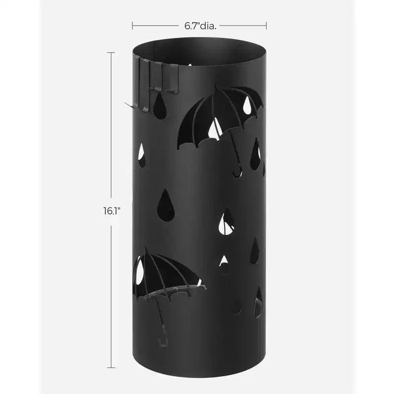 Portaombrelli in metallo con vaschetta raccogligocce e 4 ganci, rotondo, nero, 17 x 17 x 40,9 cm