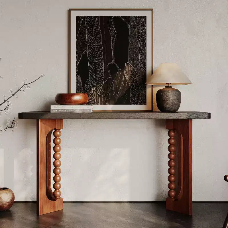 GDFStudio Herty 59'' Rustic Wood Console Table with Unique Spherical Legs