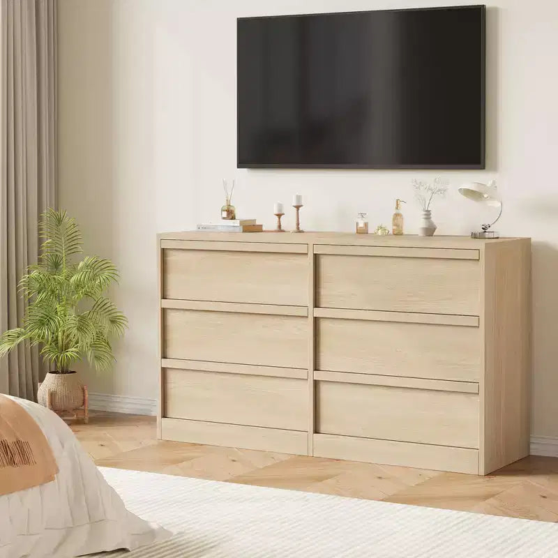 Comò a 6 cassetti largo 47" per camera da letto, cassettiera in legno con grande capacità, mobile organizer per armadio e soggiorno